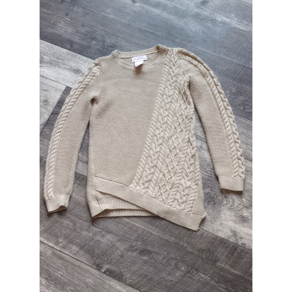 Tommy Bahama Girls 7/8 Asymmetric Beige Cable Knit Sweater